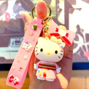 Hello Kitty 3D Keychain Purple Wrist Strap, NEW